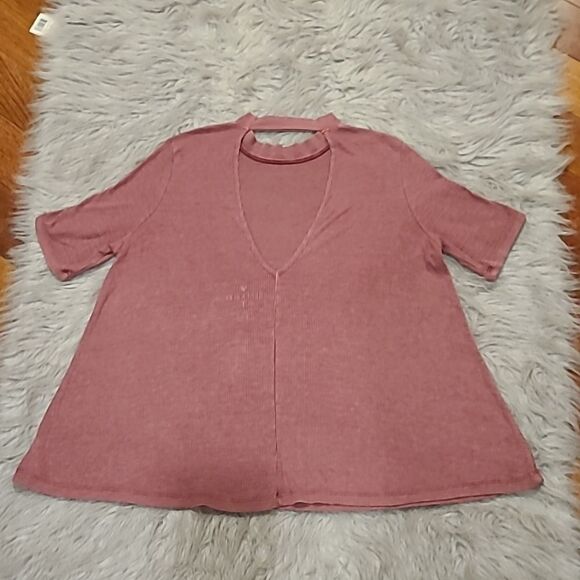 American eagle outfitters dusty‎ pink flowy stretch open back tshirt size medium - Picture 2 of 4